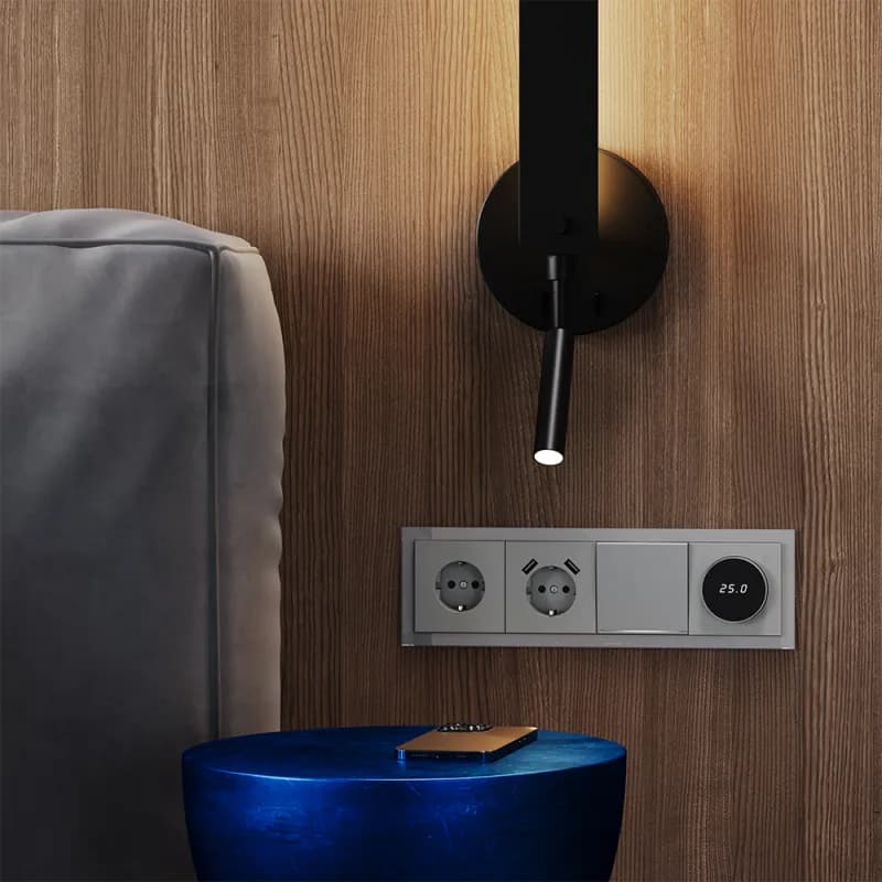 Выключатель встраиваемый VOLTUM S70 одноклавишный с подсветкой 10А, (сталь)