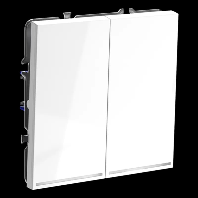 Выключатель встраиваемый VOLTUM S70 двухклавишный с подсветкой 10А, (белый глянцевый)