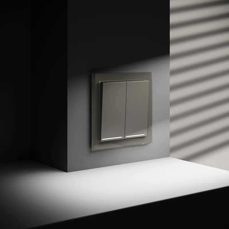 Выключатель встраиваемый VOLTUM S70 двухклавишный с подсветкой 10А, (шелк)