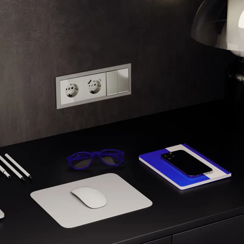 Выключатель встраиваемый VOLTUM S70 двухклавишный с подсветкой 10А, (шелк)