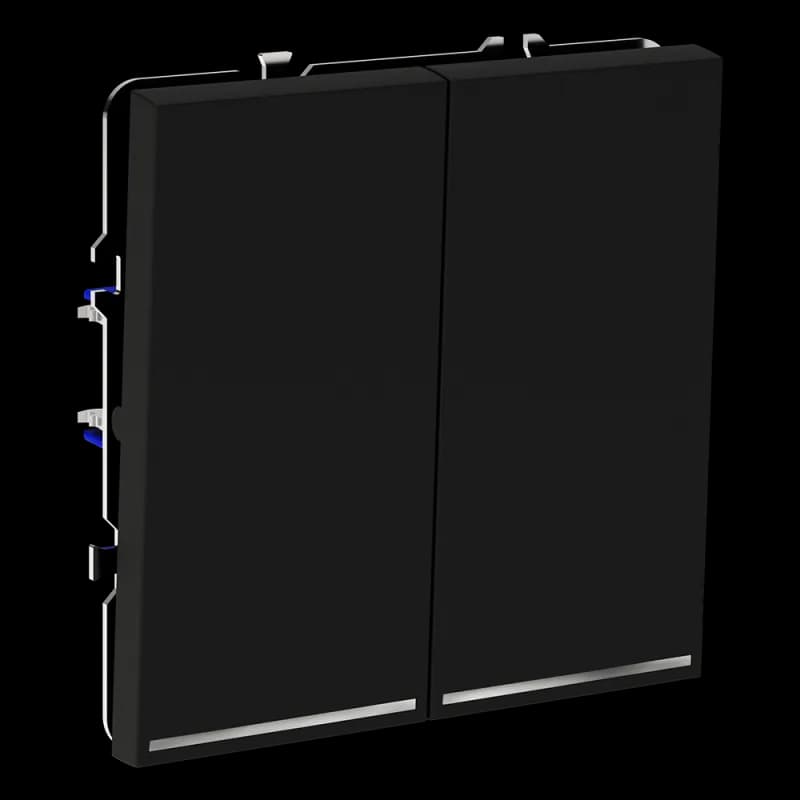 Выключатель встраиваемый VOLTUM S70 двухклавишный с подсветкой 10А, (черный матовый)