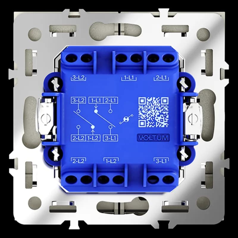 Проходной переключатель встраиваемый VOLTUM S70 двухклавишный с подсветкой 10А, (сталь)