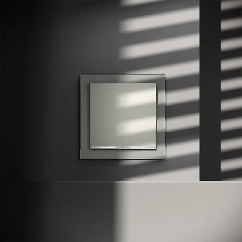 Проходной переключатель встраиваемый VOLTUM S70 двухклавишный с подсветкой 10А, (сталь)