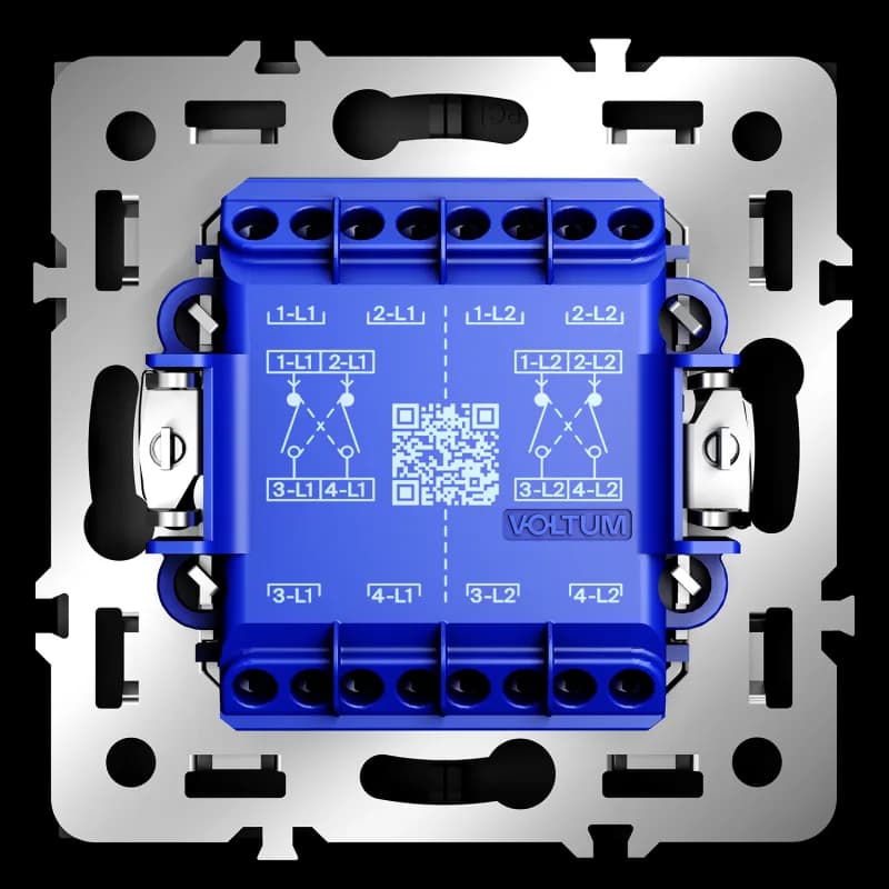 Перекрестный переключатель встраиваемый VOLTUM S70 двухклавишный 10А, (черный матовый)