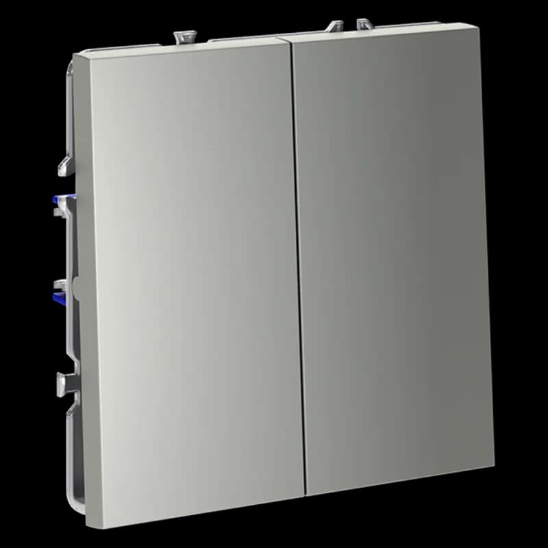 Выключатель с самовозвратом встраиваемый VOLTUM S70 двухклавишный 10А, (сталь)