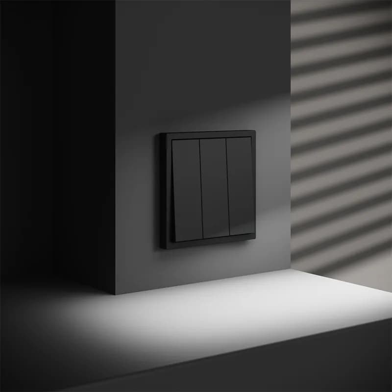 Выключатель встраиваемый VOLTUM S70 трехклавишный 10А, (черный матовый)