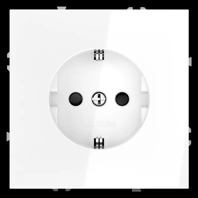 Розетка встраиваемая VOLTUM S70 с заземлением и защитными шторками, 16А, (белый глянцевый)