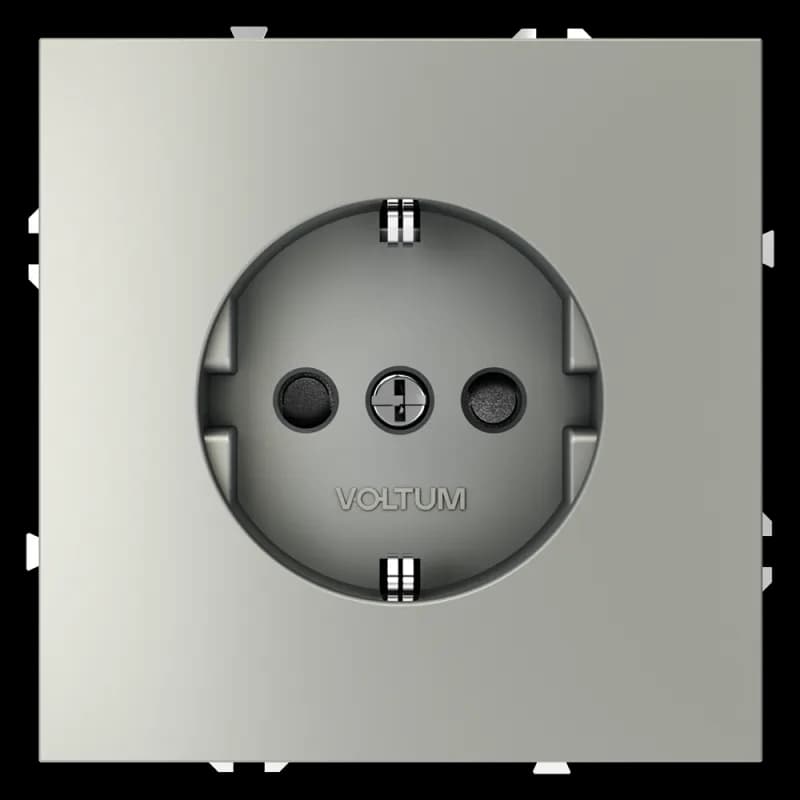 Розетка встраиваемая VOLTUM S70 с заземлением и защитными шторками, 16А, (сталь)