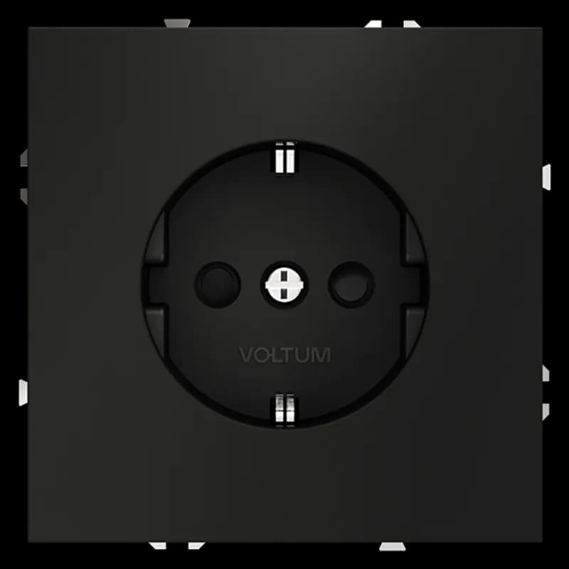 Розетка встраиваемая VOLTUM S70 с заземлением и защитными шторками, 16А, (черный матовый)