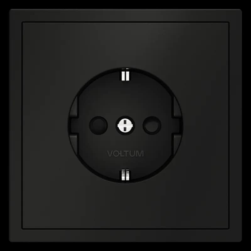 Розетка встраиваемая VOLTUM S70 с заземлением и защитными шторками, 16А, (черный матовый)