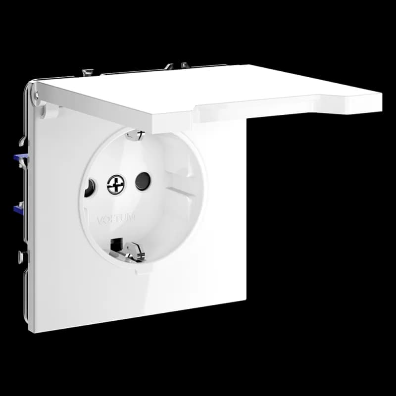 Розетка встраиваемая VOLTUM S70 с заземлением, защитными шторками и крышкой 16А, (белый глянцевый)