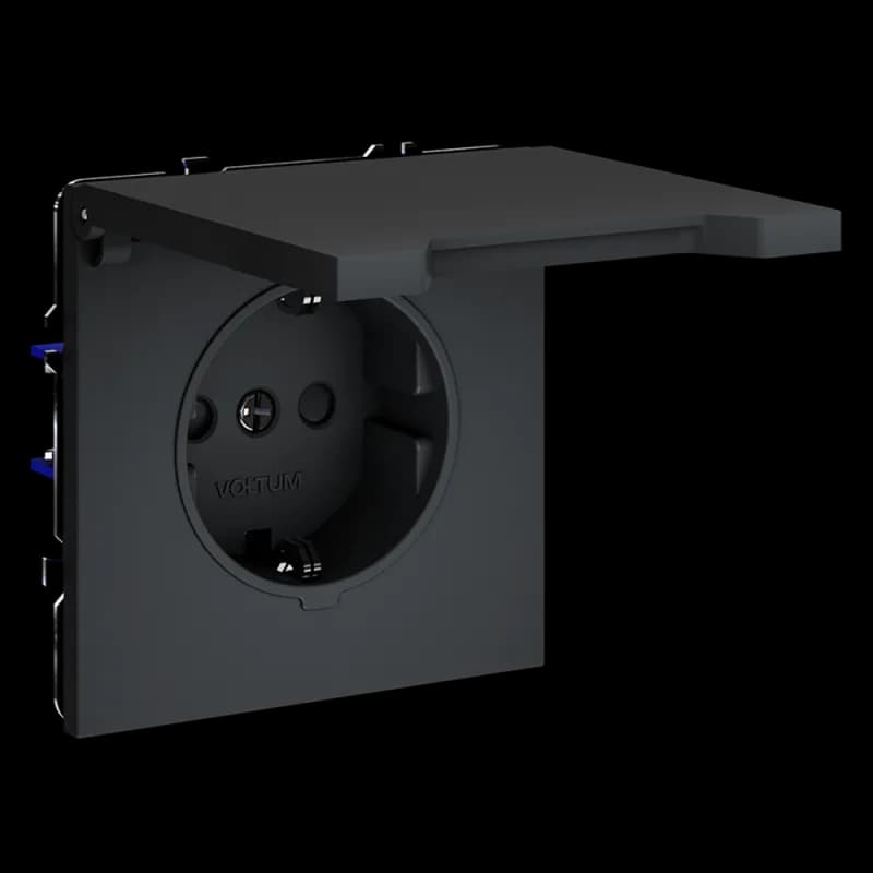 Розетка встраиваемая VOLTUM S70 с заземлением, защитными шторками и крышкой 16А, (графит)