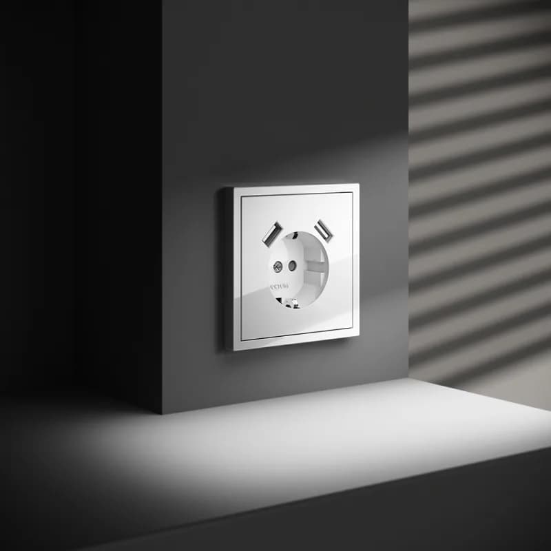 Розетка встраиваемая VOLTUM S70 с заземлением и защитными шторками, 16А, с USB, A+A, (белый глянцевы