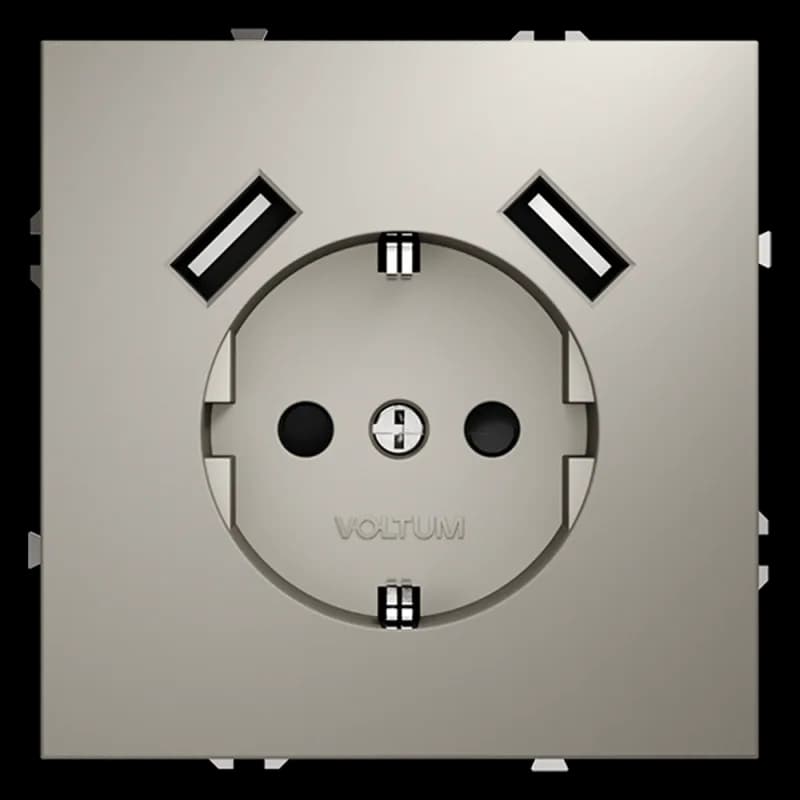Розетка встраиваемая VOLTUM S70 с заземлением и защитными шторками, 16А, с USB, A+A, (кашемир)