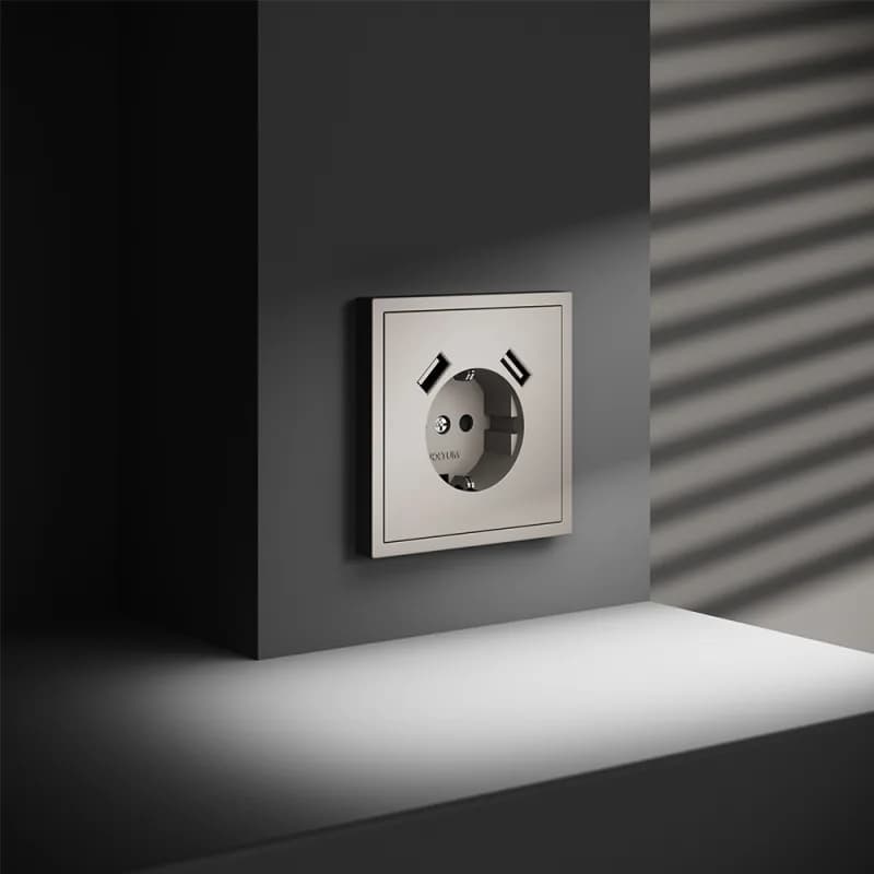 Розетка встраиваемая VOLTUM S70 с заземлением и защитными шторками, 16А, с USB, A+A, (кашемир)