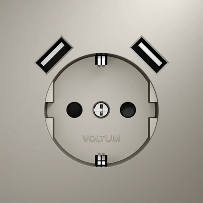 Розетка встраиваемая VOLTUM S70 с заземлением и защитными шторками, 16А, с USB, A+A, (кашемир)