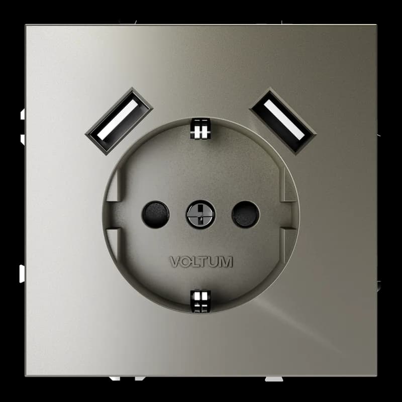 Розетка встраиваемая VOLTUM S70 с заземлением и защитными шторками, 16А, с USB, A+A, (шелк)