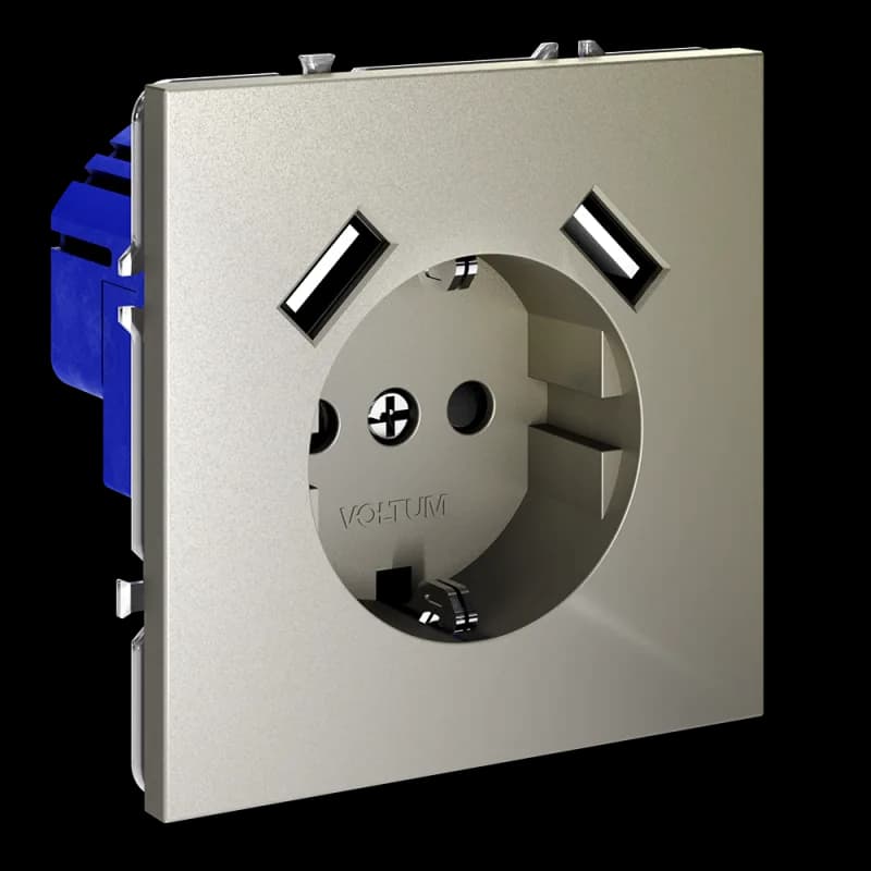 Розетка встраиваемая VOLTUM S70 с заземлением и защитными шторками, 16А, с USB, A+A, (шелк)