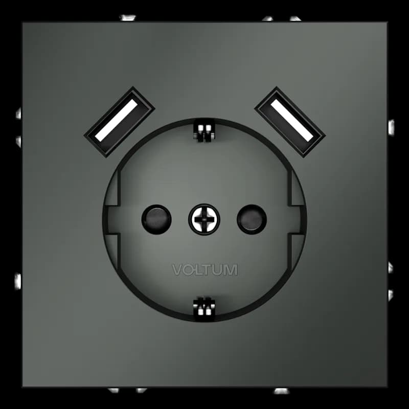 Розетка встраиваемая VOLTUM S70 с заземлением и защитными шторками, 16А, с USB, A+A, (титан)