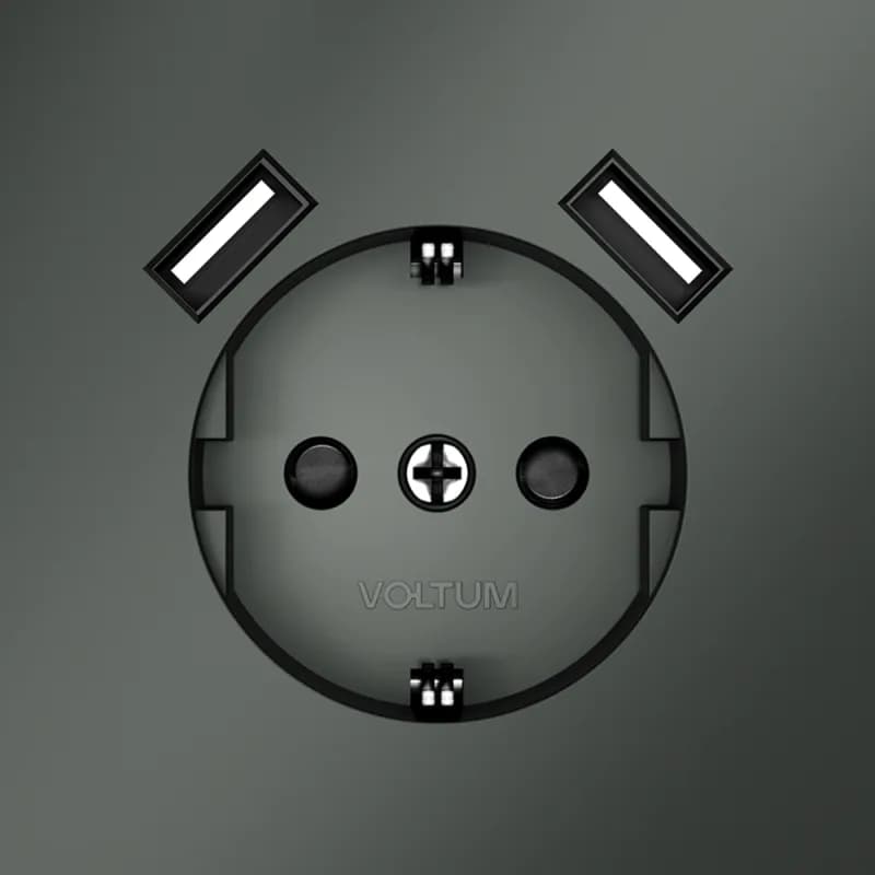 Розетка встраиваемая VOLTUM S70 с заземлением и защитными шторками, 16А, с USB, A+A, (титан)