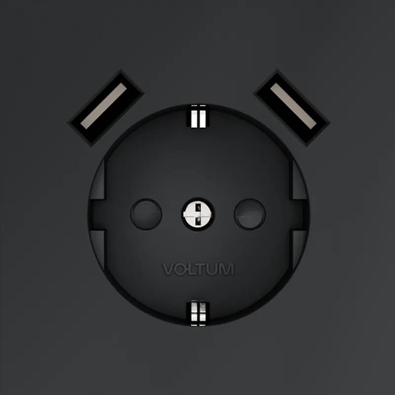 Розетка встраиваемая VOLTUM S70 с заземлением и защитными шторками, 16А, с USB, A+A, (графит)