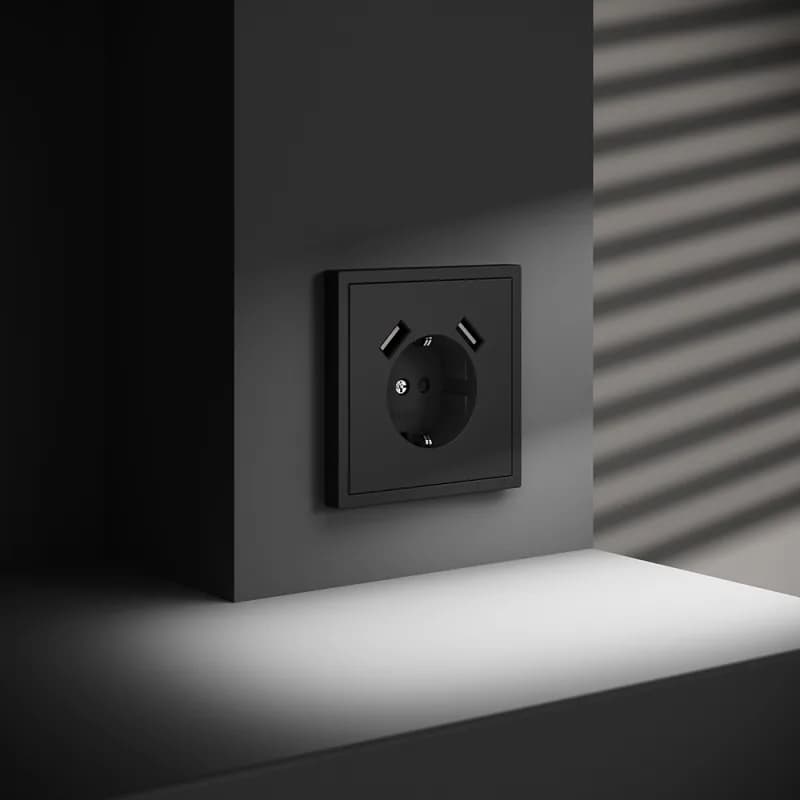 Розетка встраиваемая VOLTUM S70 с заземлением и защитными шторками, 16А, с USB, A+A, (черный матовый