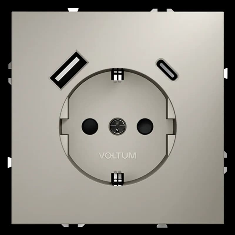 Розетка встраиваемая VOLTUM S70 с заземлением и защитными шторками, 16А, с USB, A+С, (кашемир)