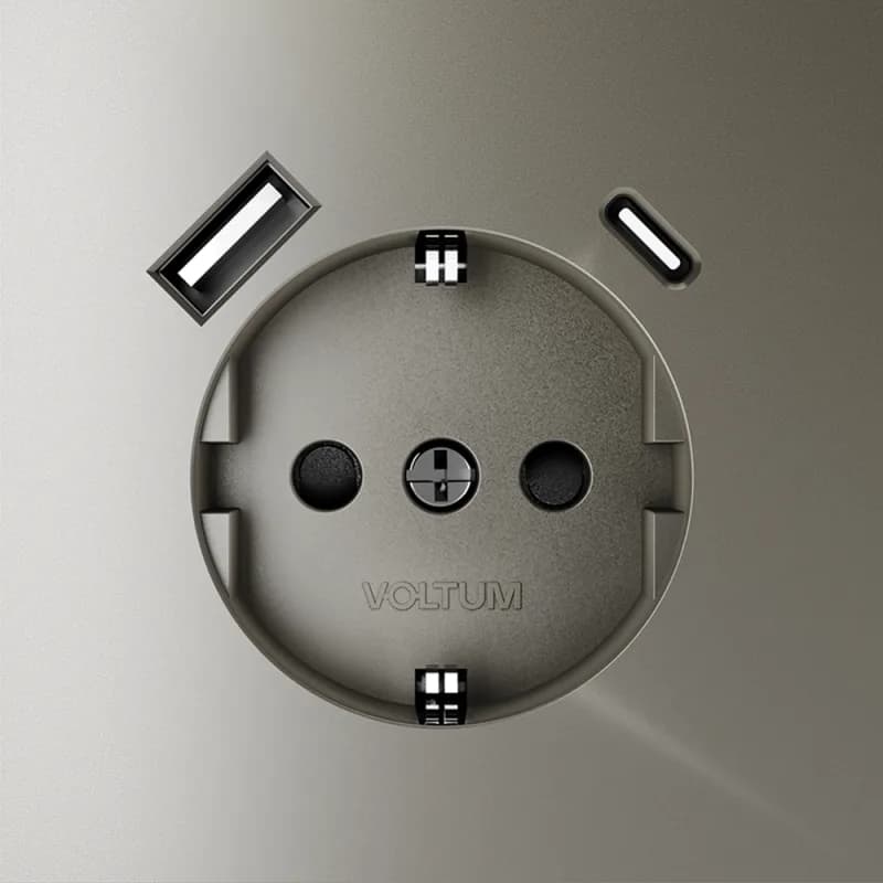 Розетка встраиваемая VOLTUM S70 с заземлением и защитными шторками, 16А, с USB, A+С, (шелк)