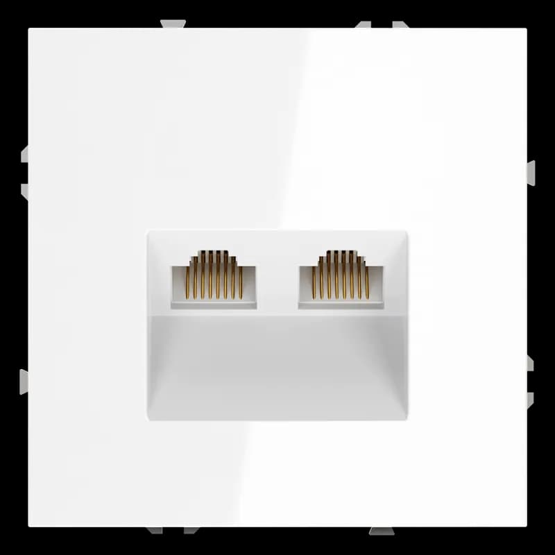 Розетка компьютерная встраиваемая VOLTUM S70 двойная RJ45+RJ45 кат.6, (белый глянцевый)