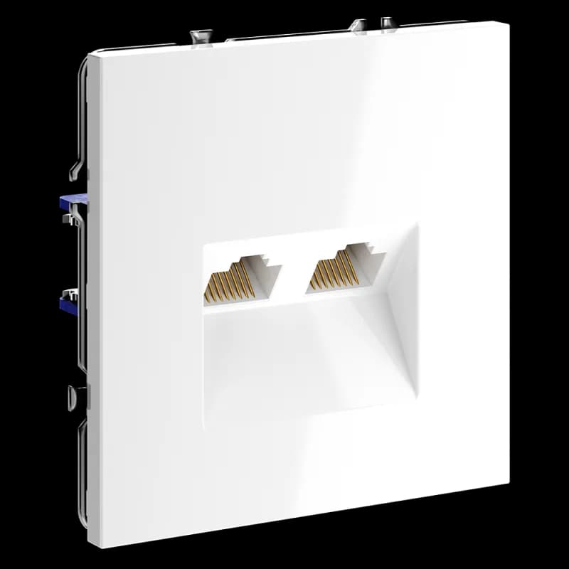 Розетка компьютерная встраиваемая VOLTUM S70 двойная RJ45+RJ45 кат.6, (белый глянцевый)