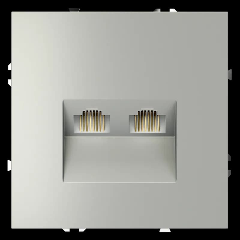 Розетка компьютерная встраиваемая VOLTUM S70 двойная RJ45+RJ45 кат.6, (сталь)