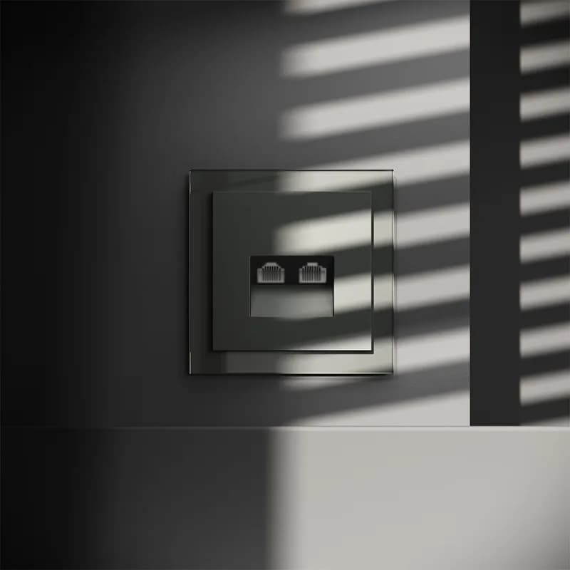 Розетка компьютерная встраиваемая VOLTUM S70 двойная RJ45+RJ45 кат.6, (титан)