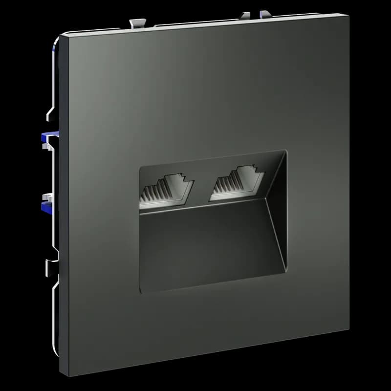 Розетка компьютерная встраиваемая VOLTUM S70 двойная RJ45+RJ45 кат.6, (титан)