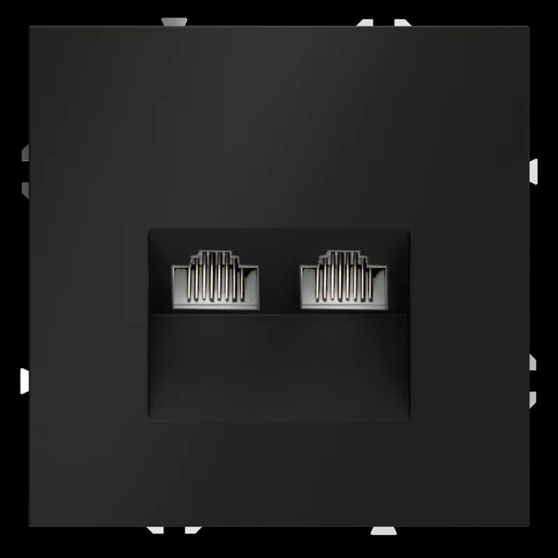 Розетка компьютерная встраиваемая VOLTUM S70 двойная RJ45+RJ45 кат.6, (черный матовый)