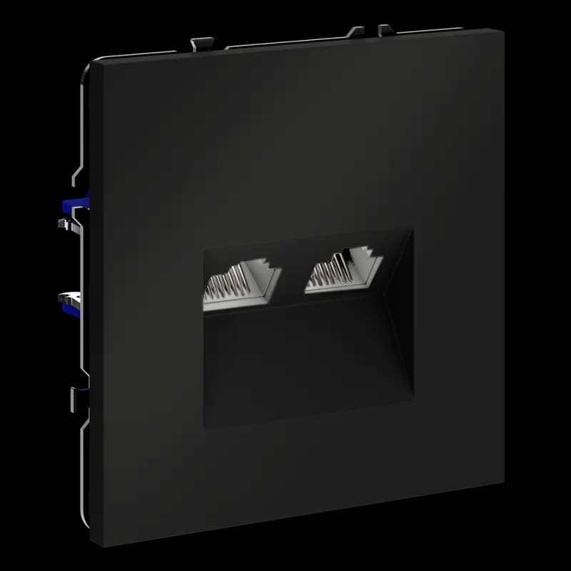 Розетка компьютерная встраиваемая VOLTUM S70 двойная RJ45+RJ45 кат.6, (черный матовый)