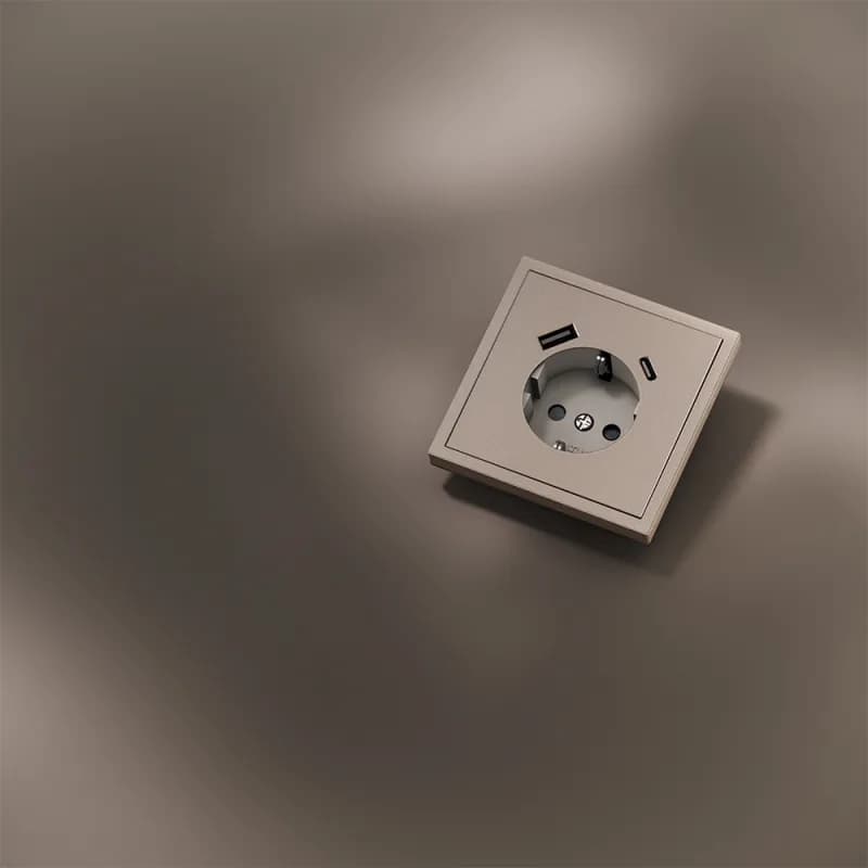 Накладка для розетки с заземлением и защитными шторками, с USB A+C, S70 Metal (платина)