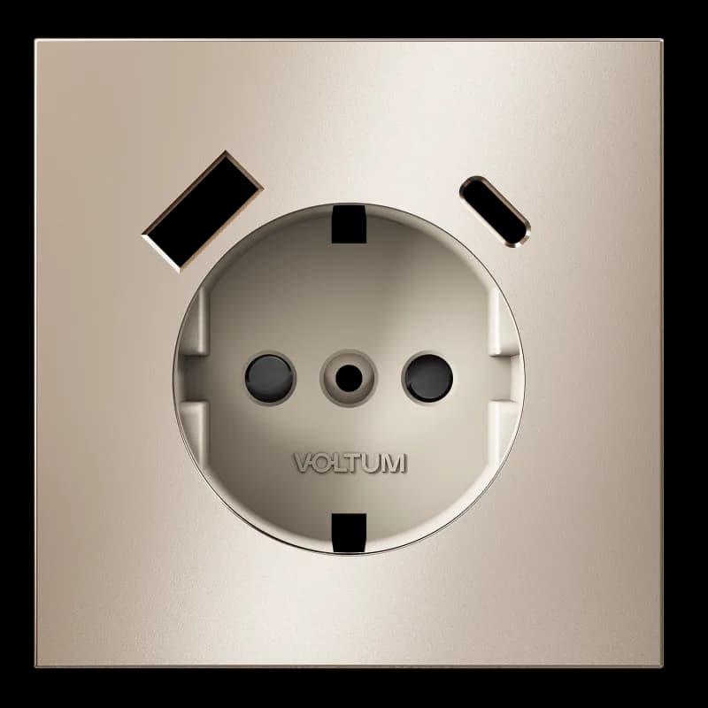 Накладка для розетки с заземлением и защитными шторками, с USB A+C, S70 Metal (платина)