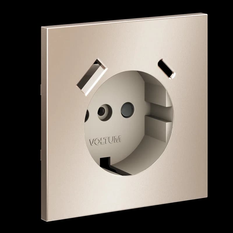 Накладка для розетки с заземлением и защитными шторками, с USB A+C, S70 Metal (платина)