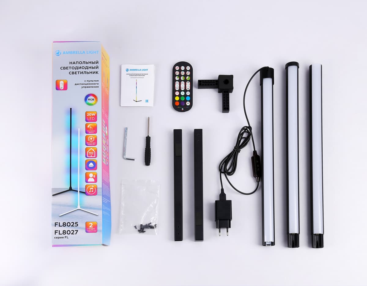 FL8022 BK черный LED 15W RGB D32*1250 (ПДУ РАДИО 2.4G)