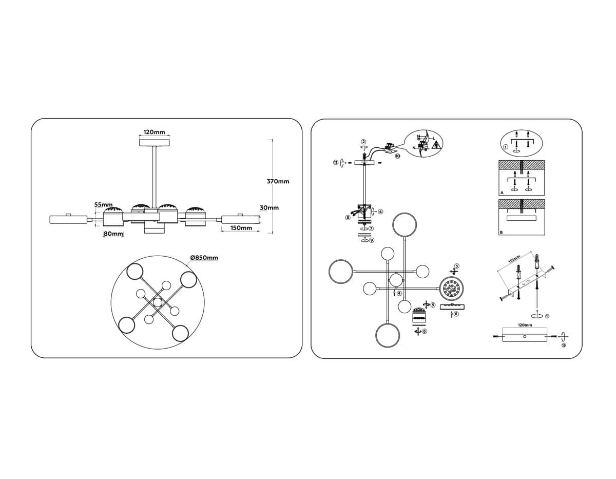 FL51627/9+4 WH/FGD белый/золото 132W 3000-6000K D850*370 (без ПДУ)