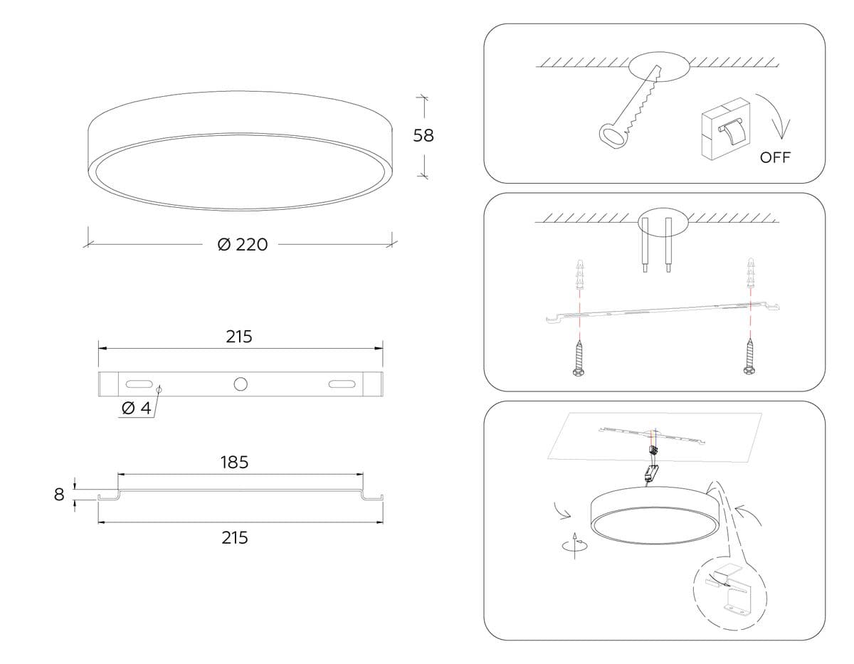 FV5521 BK черный LED 26W 3000K D220*58 (Без ПДУ)