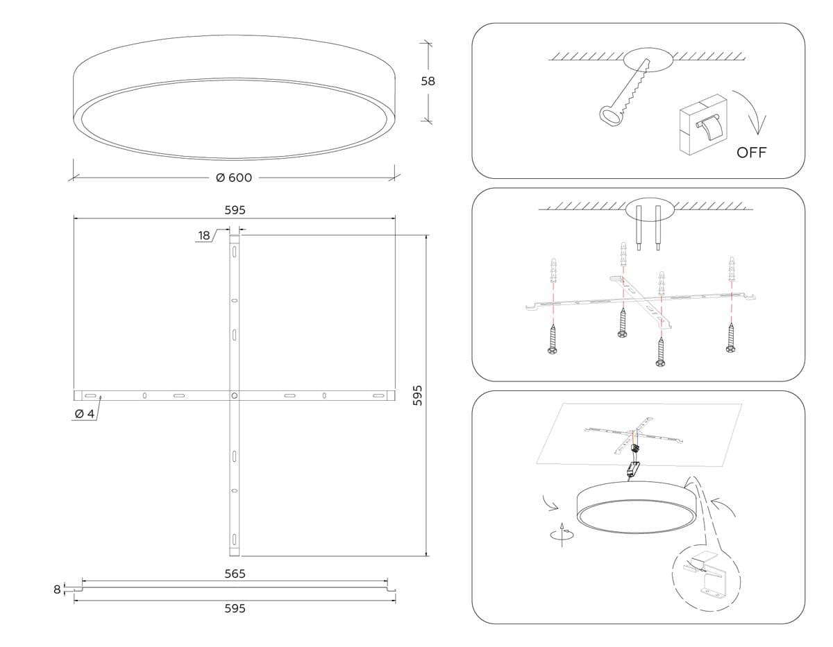 FV5538 BK черный LED 90W 4200K D600*58 (Без ПДУ)