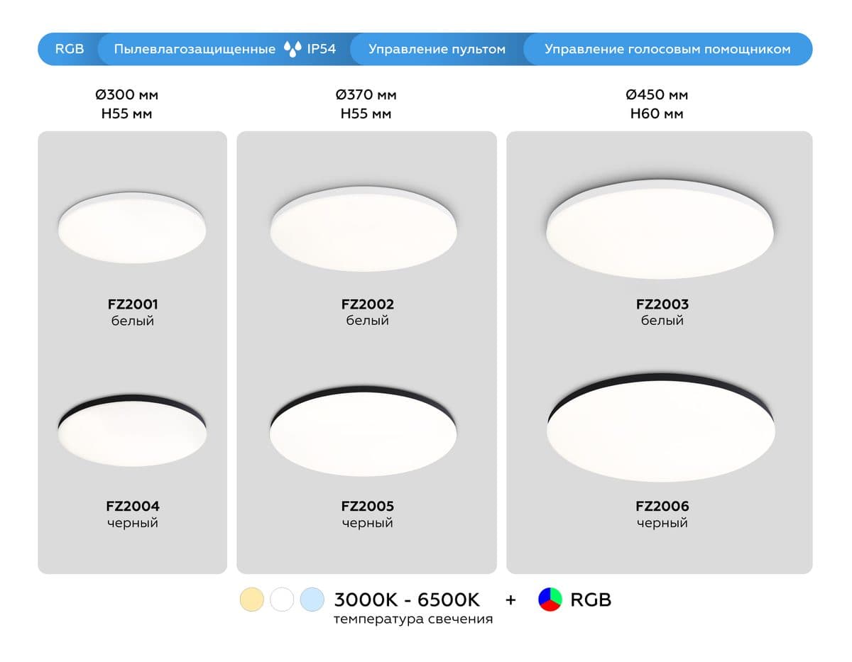 FZ2003 WH белый IP54 30W 3000K-6500K+RGB Wi-Fi Алиса/Tuya/Smart Home/Alexa D450*60 (ПДУ ИК)