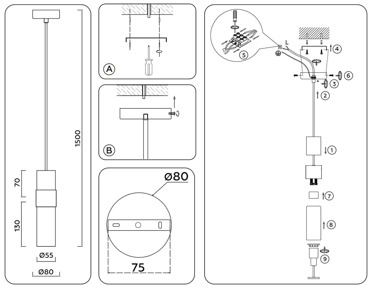 LH55111 BS/FR/TI латунь/белый матовый/янтарь E14 max 40W D55*1500
