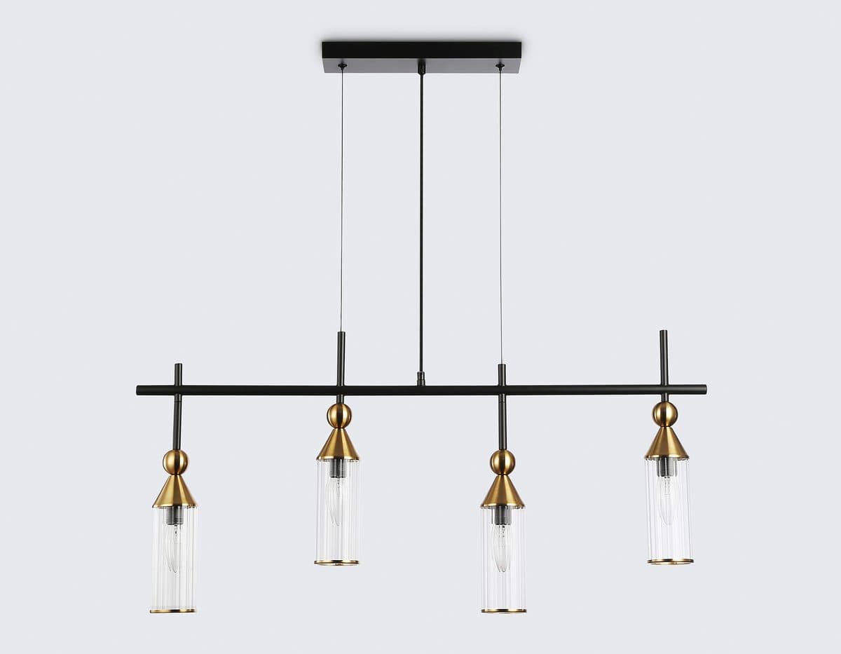 LH55254/4 BK/BS/CL черный/латунь/прозрачный E14*4 max 40W 845*65*1150