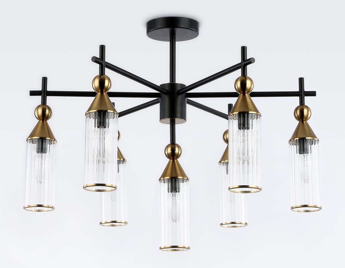 LH55257/7 BK/BS/CL черный/латунь/прозрачный E14*7 max 40W D640*520