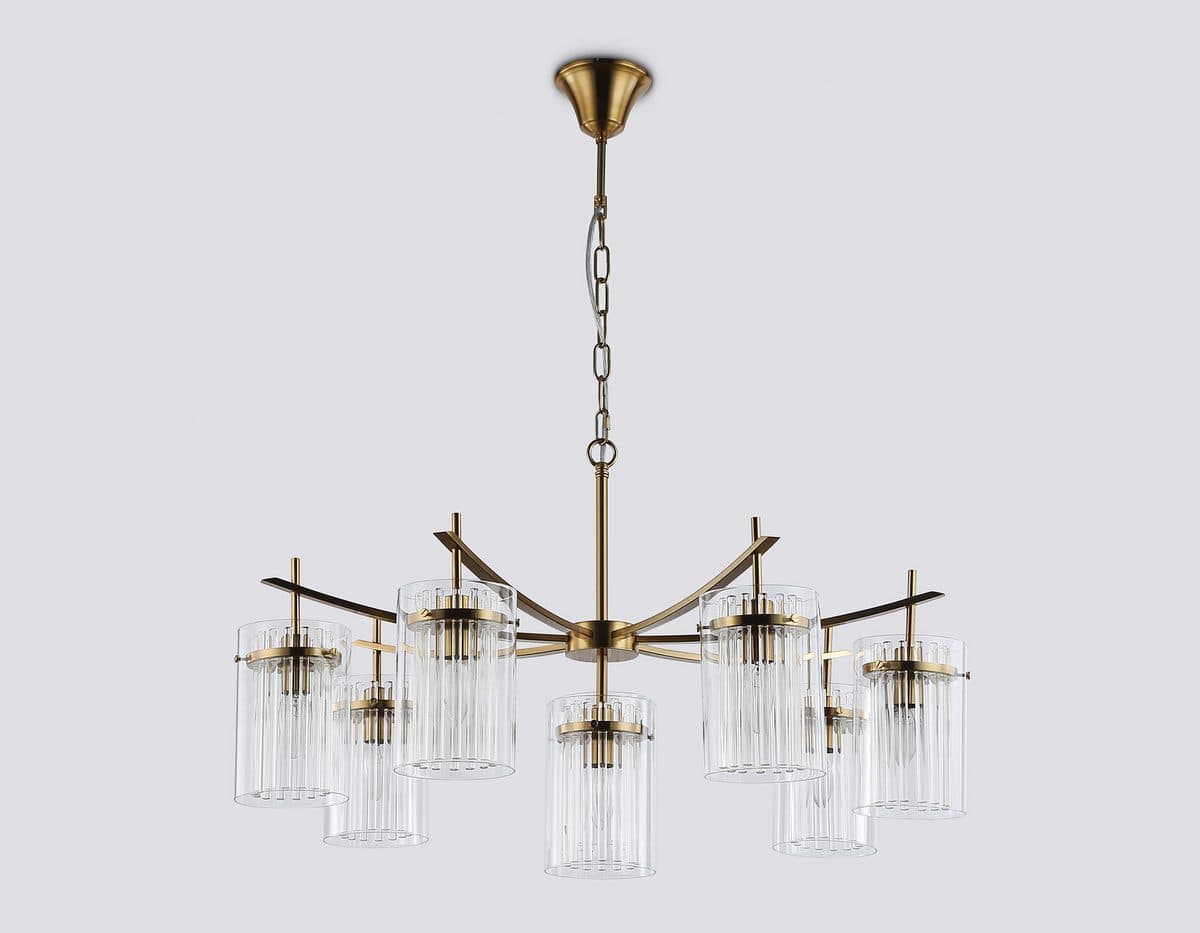 LH56033/7+1 BS/CL латунь/прозрачный E14*8 max 40W D790*1200