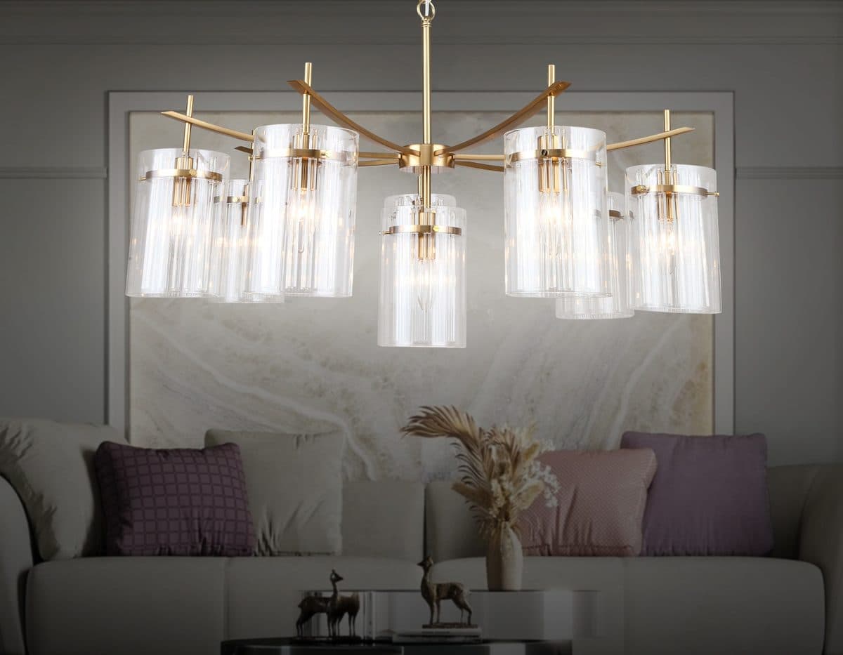 LH56033/7+1 BS/CL латунь/прозрачный E14*8 max 40W D790*1200