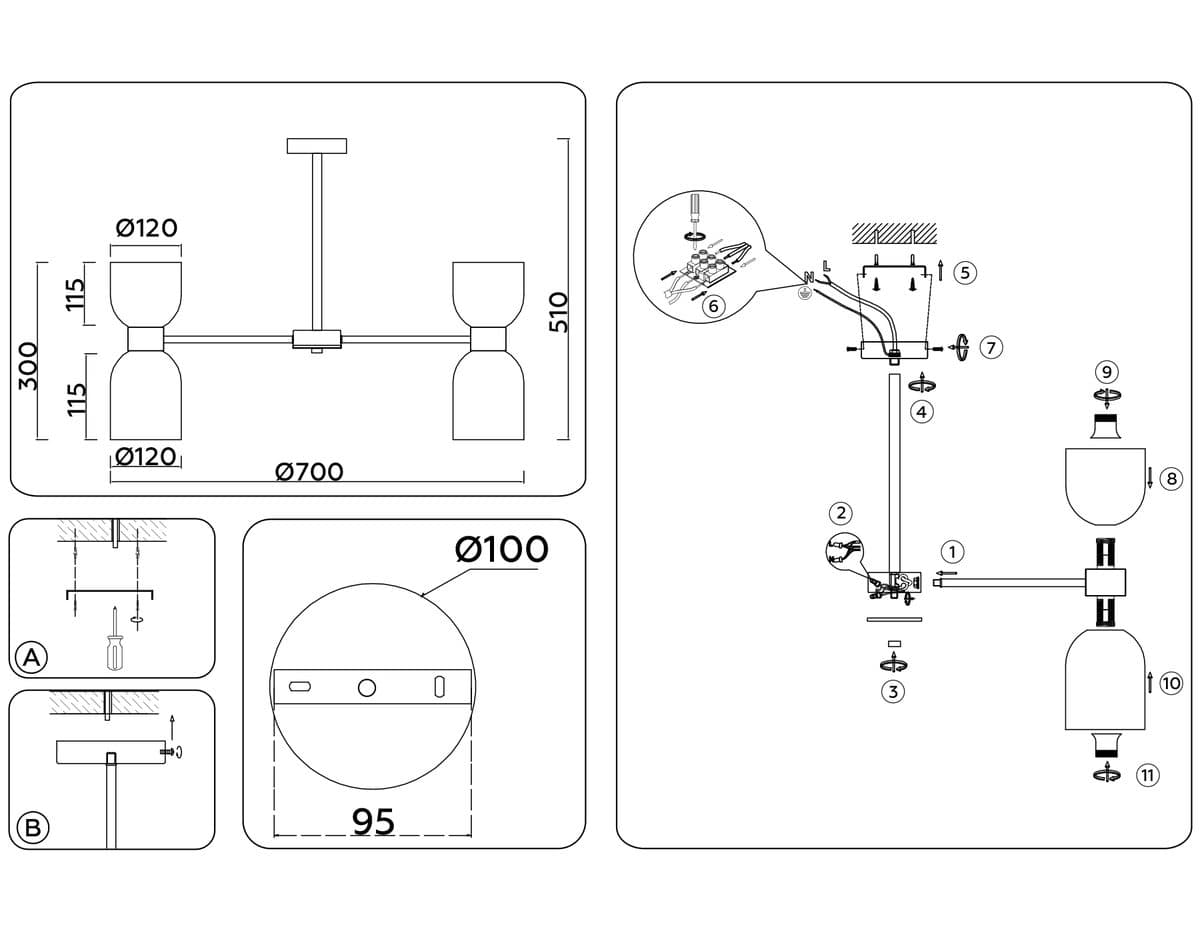 LH56083/10 СH/FR хром/белый матовый E14*10 max 40W D700*510
