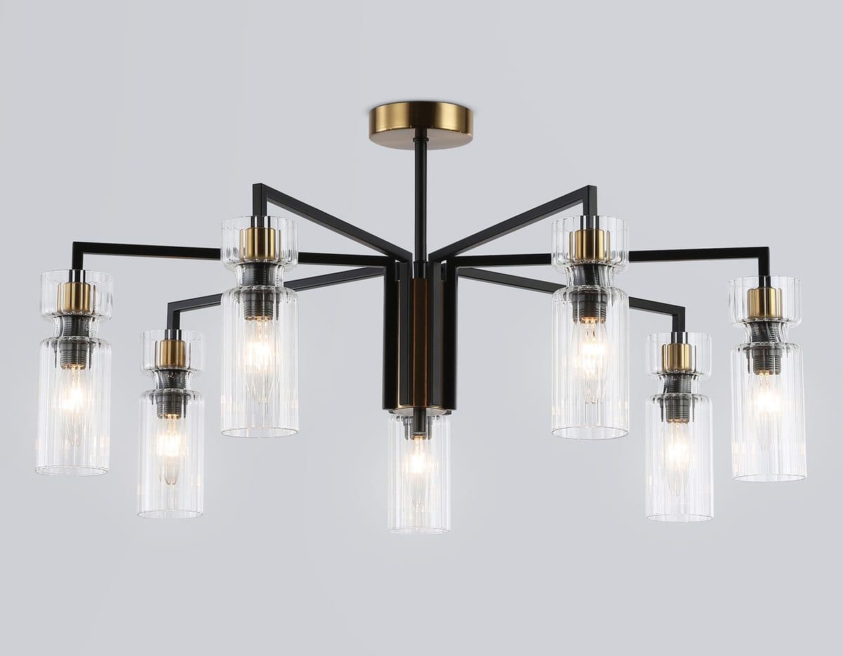 LH56115/7 BK/BS/CL черный/латунь/прозрачный E14*7 max 40W D705*350